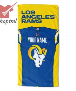 Los Angeles Rams Super Bowl LVI Custom Name Jersey Beach Towel