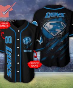Detroit Lions Superman NFL Custom Baseball Jersey
