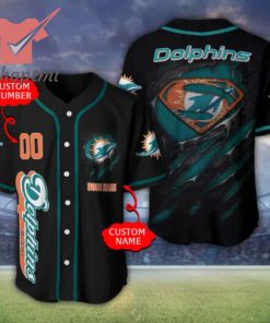 Miami Dolphins Superman NFL Custom Baseball Jersey