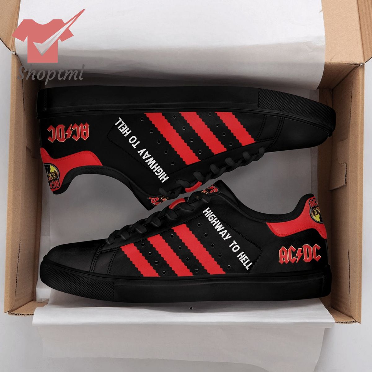 AC/DC black red stan smith adidas low top shoes