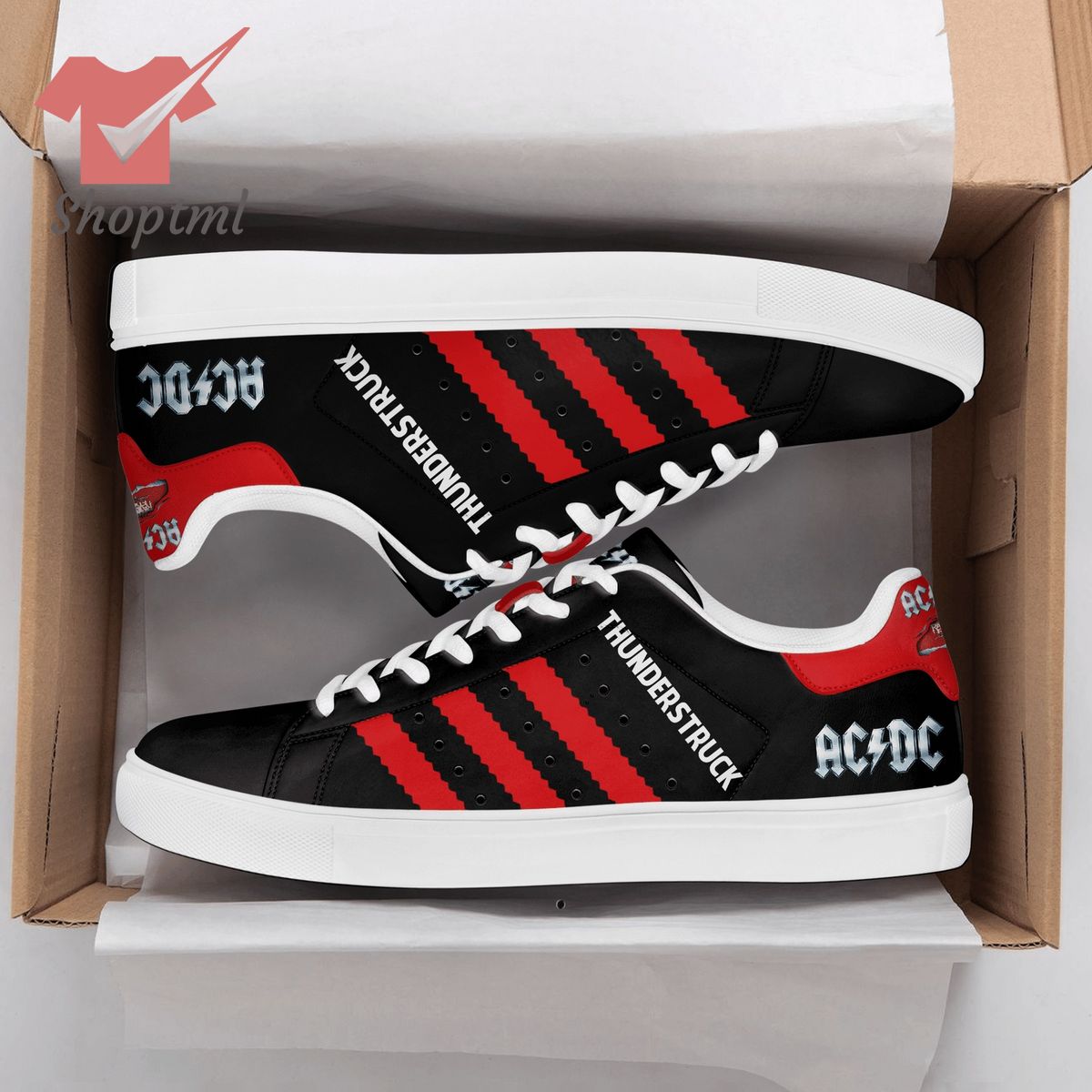 AC/DC black red stan smith low top shoes