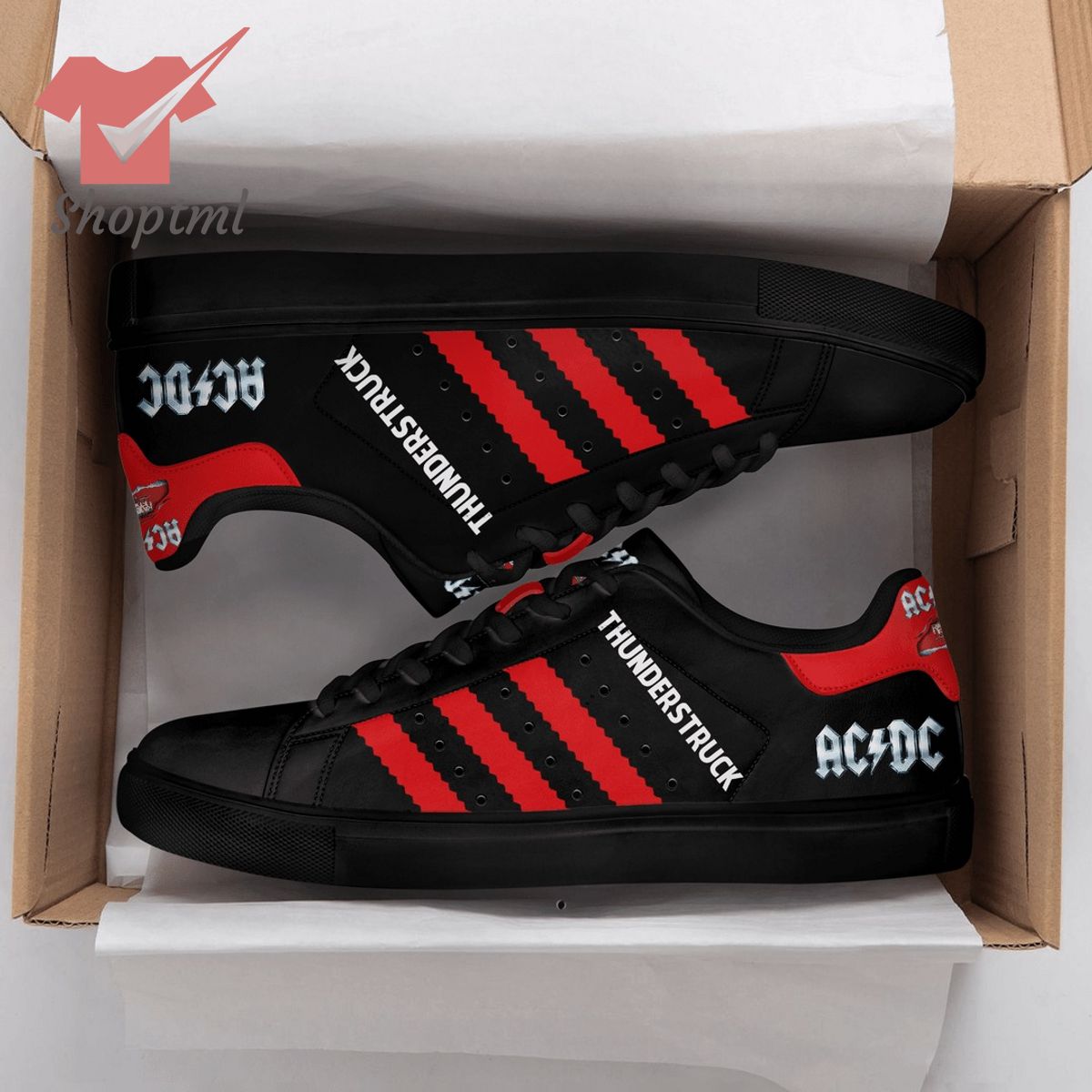 AC/DC black red stan smith low top shoes