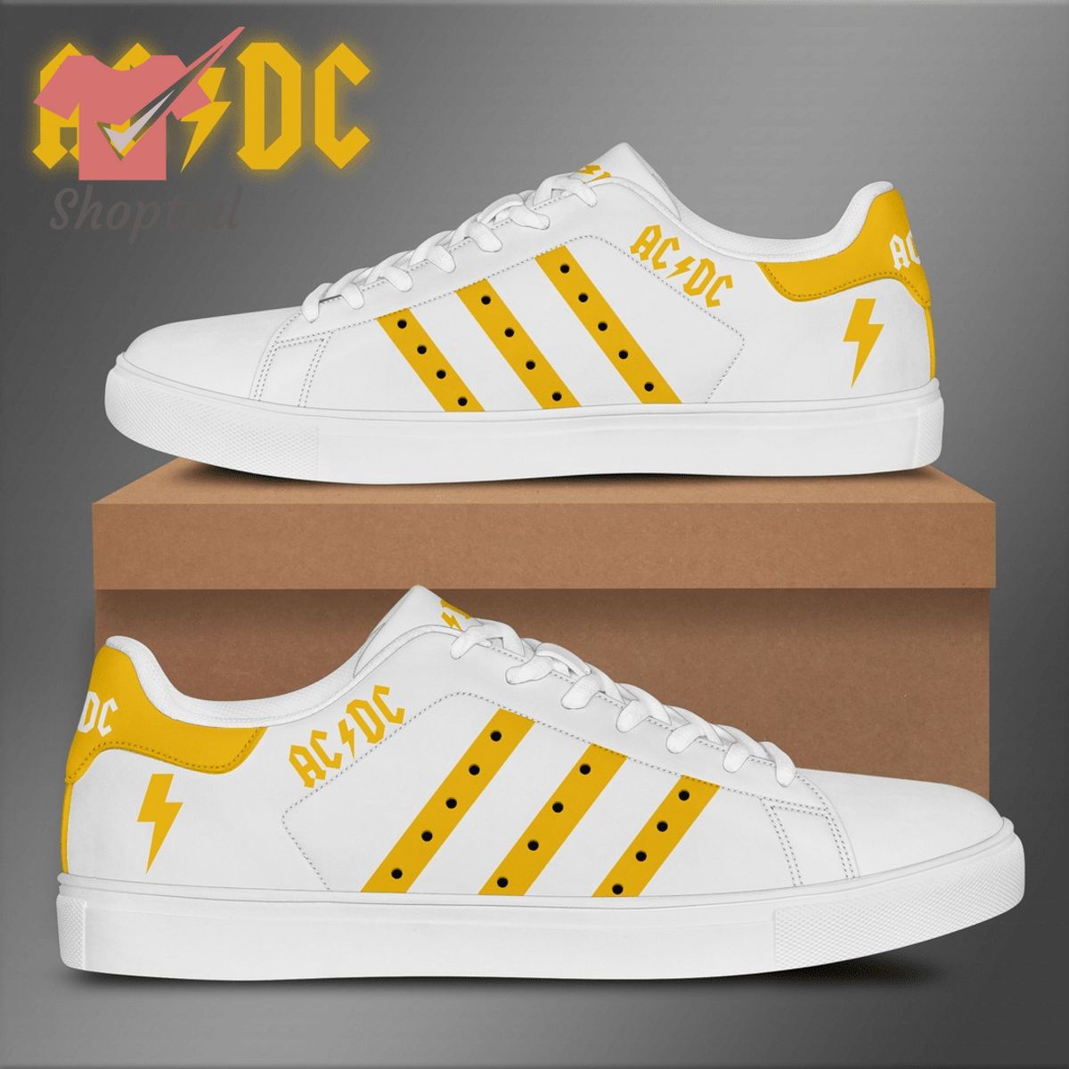 AC/DC white yellow stan smith low top shoes