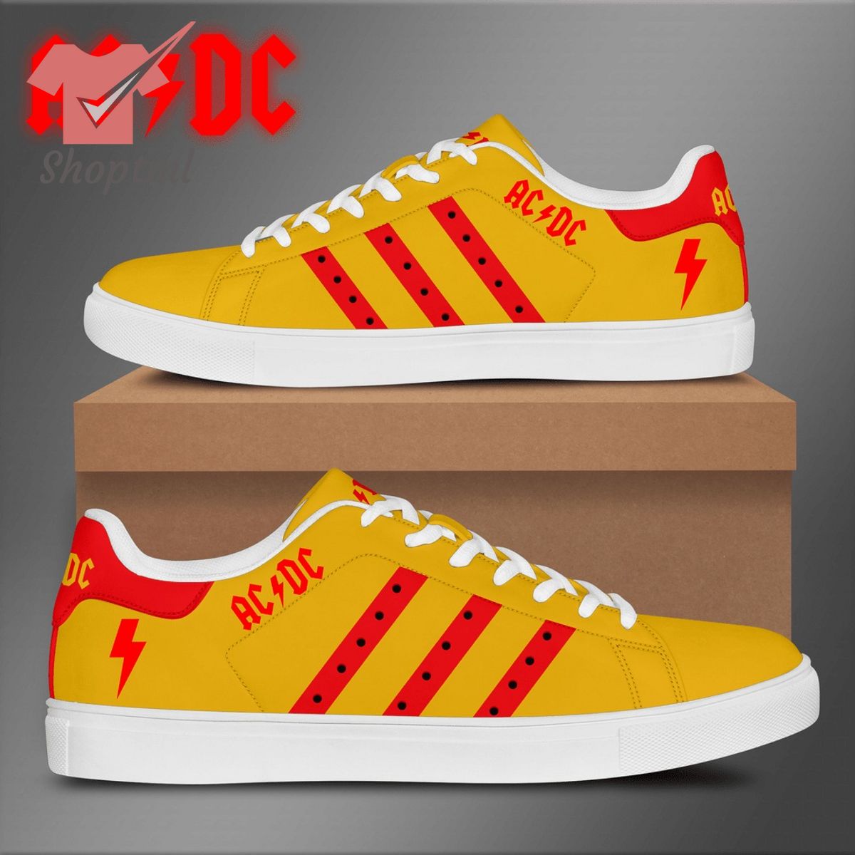 AC/DC yellow red stan smith low top shoes