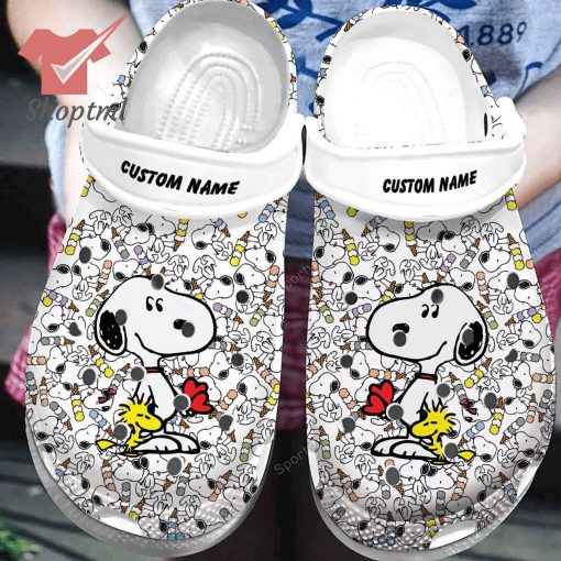 Snoopy and Woodstock white custom name crocs clogs
