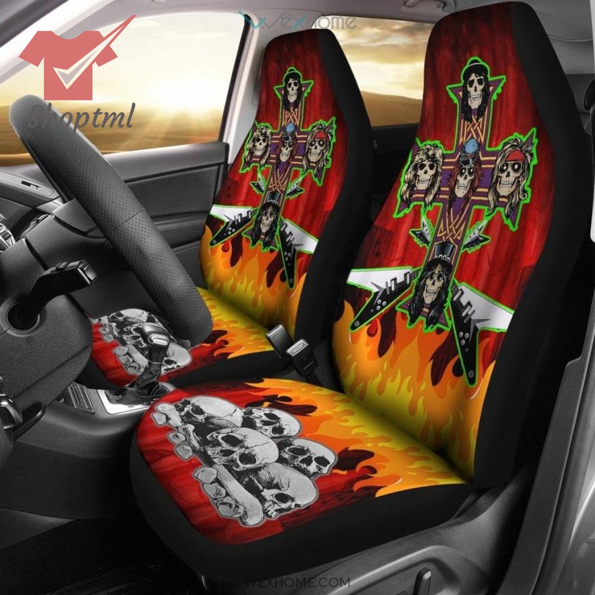 Guns N’ Roses Skulls On Cross Flaming Car Seat Cover