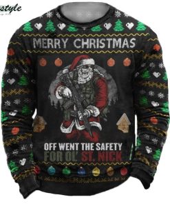 Santa gun merry christmas off went the safety for ol saint nick ugly sweater