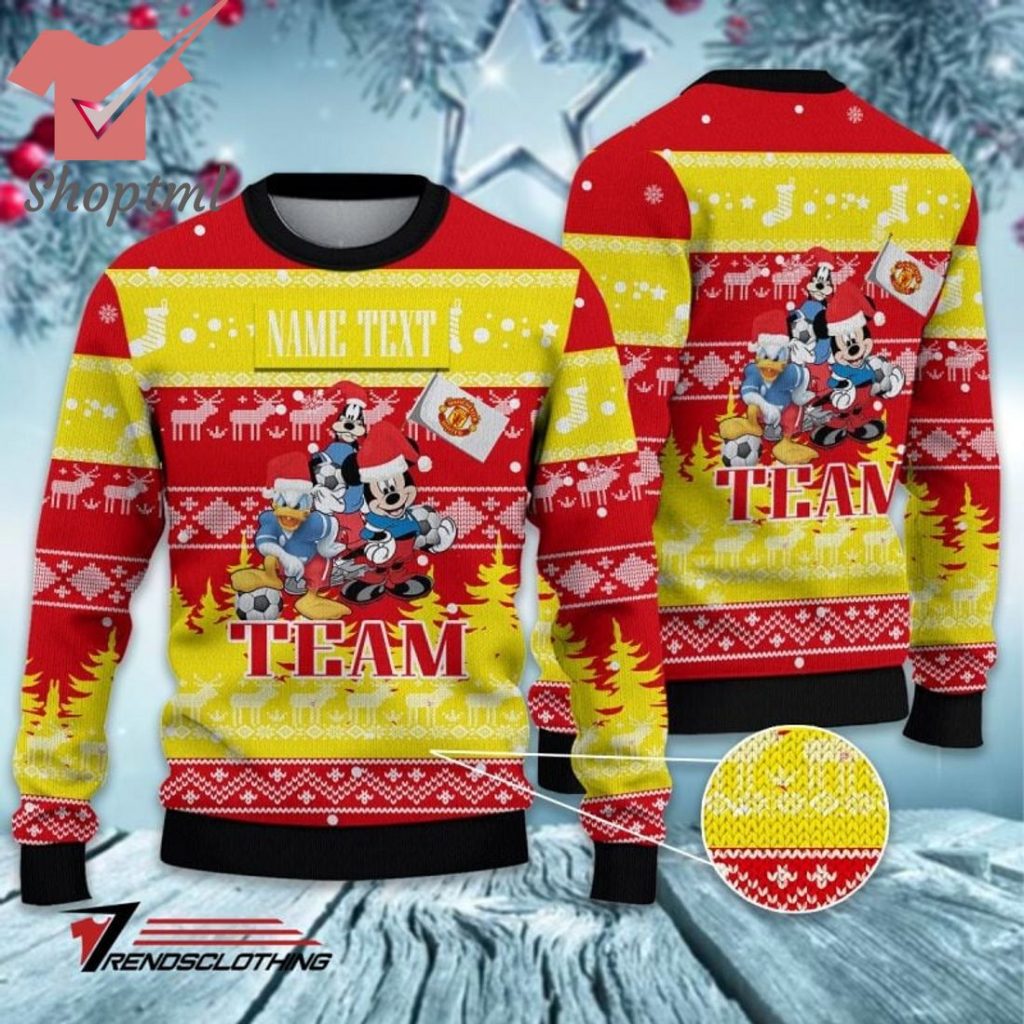 manchester united disney team custom name ugly christmas sweater 1 rwnEZ 1