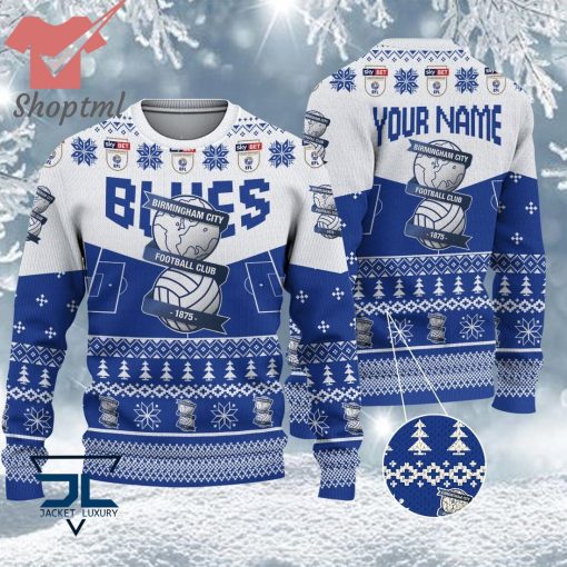 Birmingham City FC EFL Logo Snowflakes Custom Name Ugly Sweater Christmas