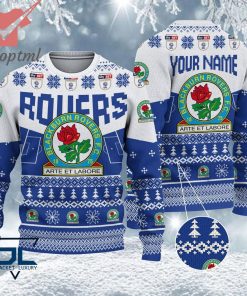 Blackburn Rovers EFL Logo Snowflakes Custom Name Ugly Sweater Christmas