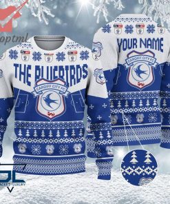 Cardiff City FC EFL Logo Snowflakes Custom Name Ugly Sweater Christmas