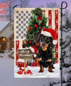 Dachshund Dog Merry Christmas American Flag