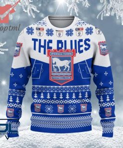 Ipswich Town FC EFL Logo Snowflakes Custom Name Ugly Sweater Christmas