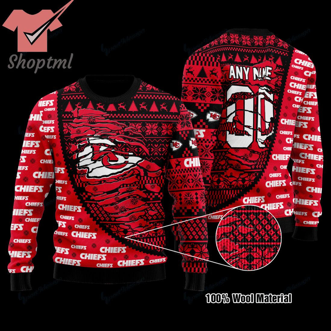 Kansas City Chiefs NFL Logo Custom Name Ugly Christmas Sweater