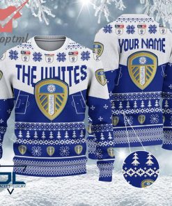 Leeds United FC EFL Logo Snowflakes Custom Name Ugly Sweater Christmas