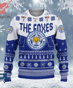 Leicester City FC EFL Logo Snowflakes Custom Name Ugly Sweater Christmas