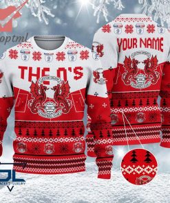 Leyton Orient EFL Logo Snowflakes Custom Name Ugly Sweater Christmas