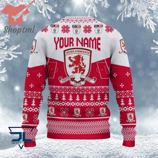 Middlesbrough FC EFL Logo Snowflakes Custom Name Ugly Sweater Christmas