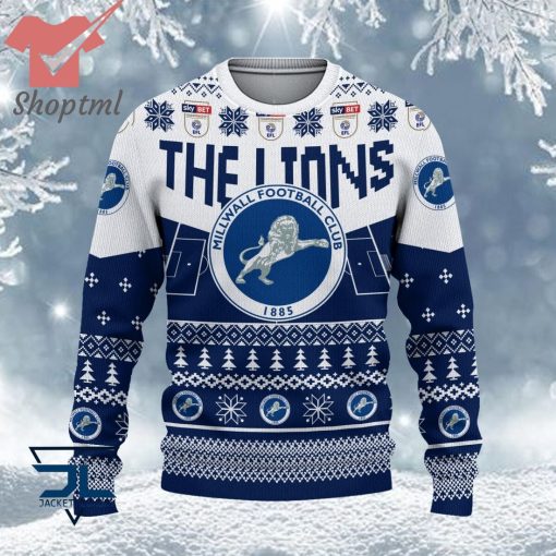 Millwall FC EFL Logo Snowflakes Custom Name Ugly Sweater Christmas