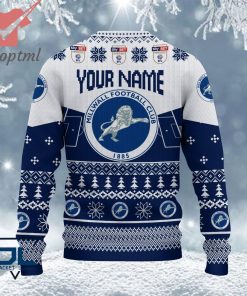 millwall fc efl logo snowflakes custom name ugly sweater christmas 3 4G3Si