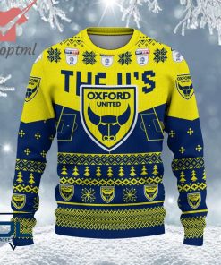 Oxford United FC EFL Logo Snowflakes Custom Name Ugly Sweater Christmas