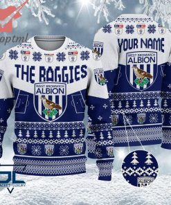West Bromwich Albion FC EFL Logo Snowflakes Custom Name Ugly Sweater Christmas