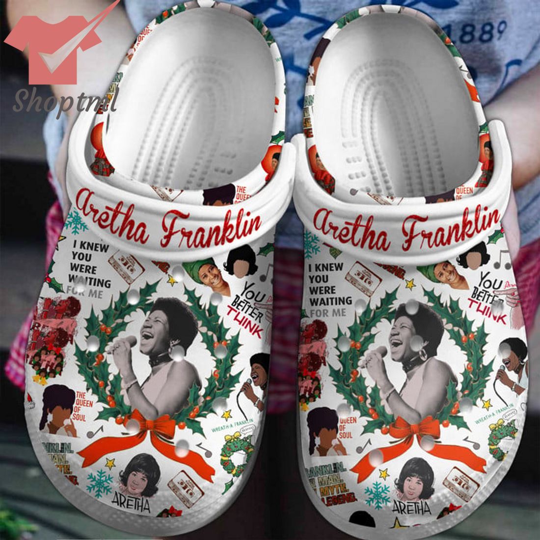 Aretha Franklin Christmas Crocs Clogs