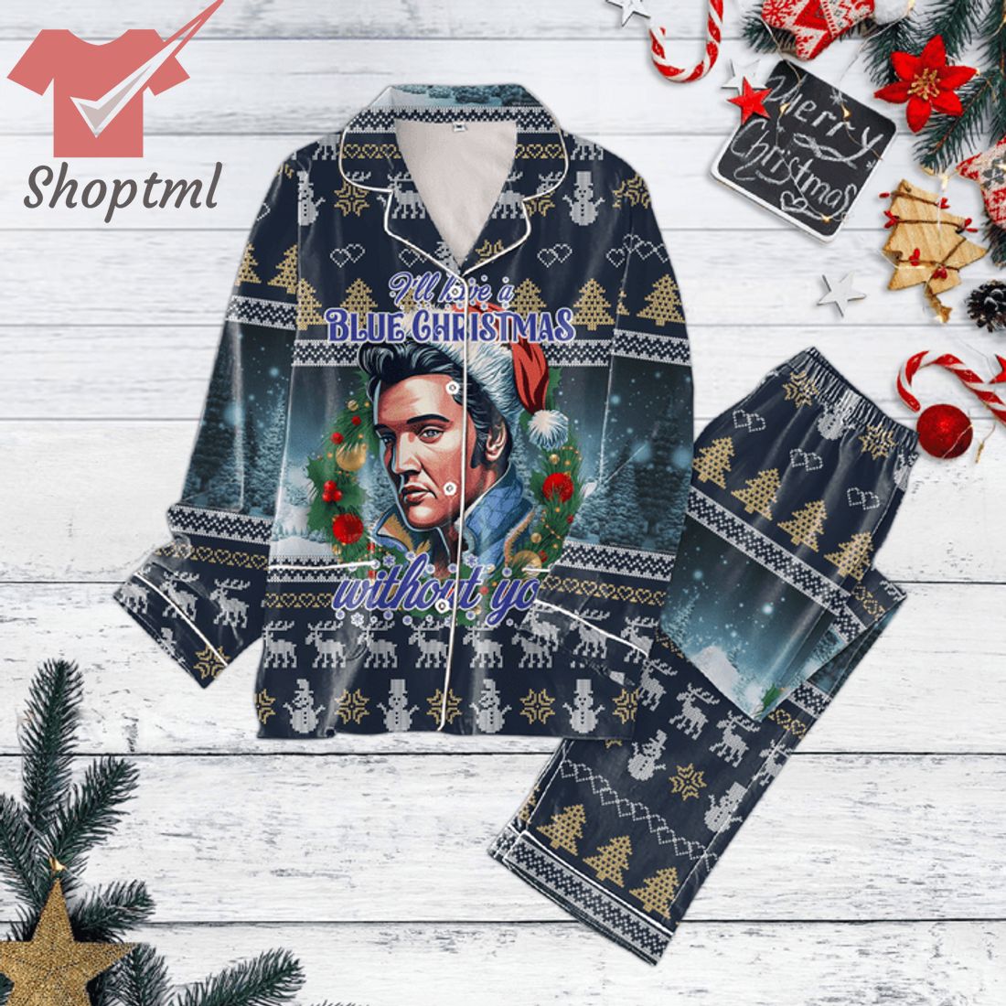 Elvis Presley I'll Have A Blue Christmas Without You Pajamas Set