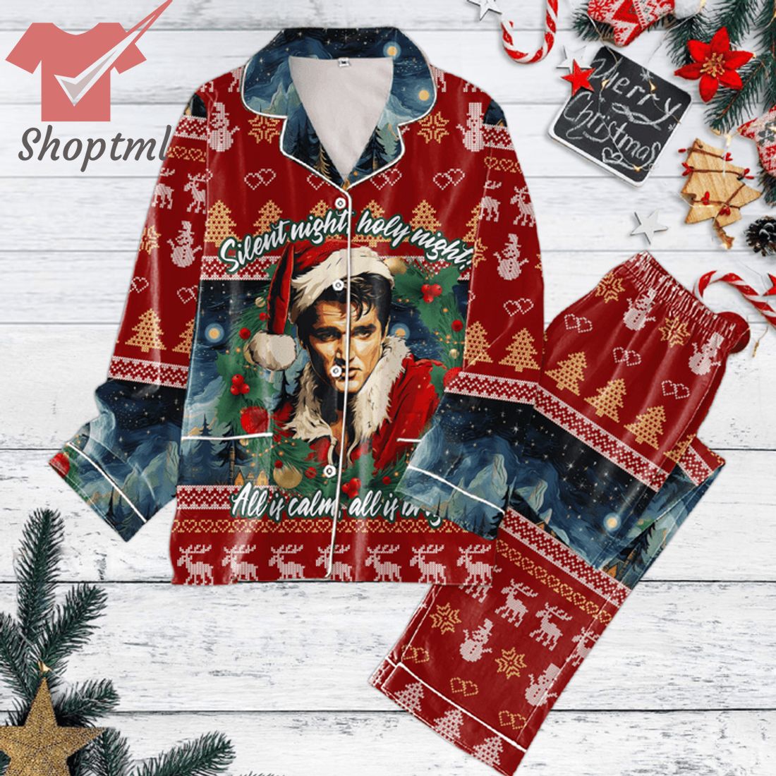 Elvis Presley Silent Night Holy Night Christmas Pajamas Set