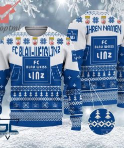 FC Blau Weib Linz Custom Name Ugly Christmas Sweater