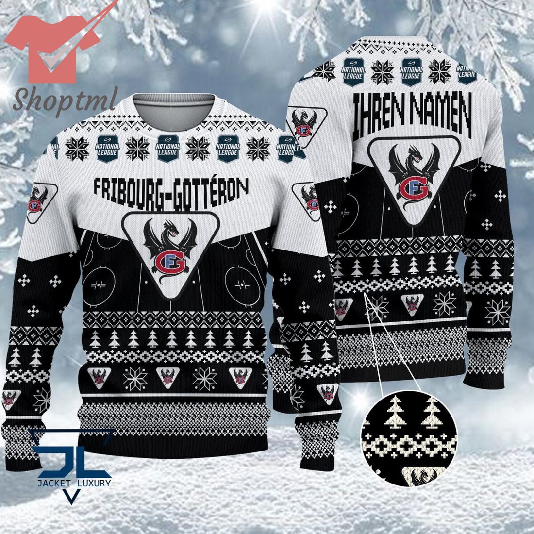 Fribourg Gotteron National League 2023 Logo Ugly Christmas Sweater