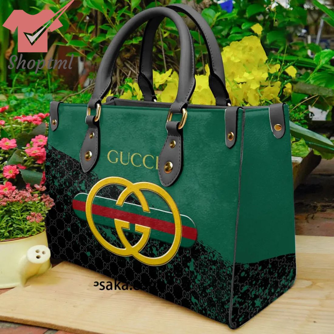 Gucci Logo Green Pattern Premium Women Leather Handbag