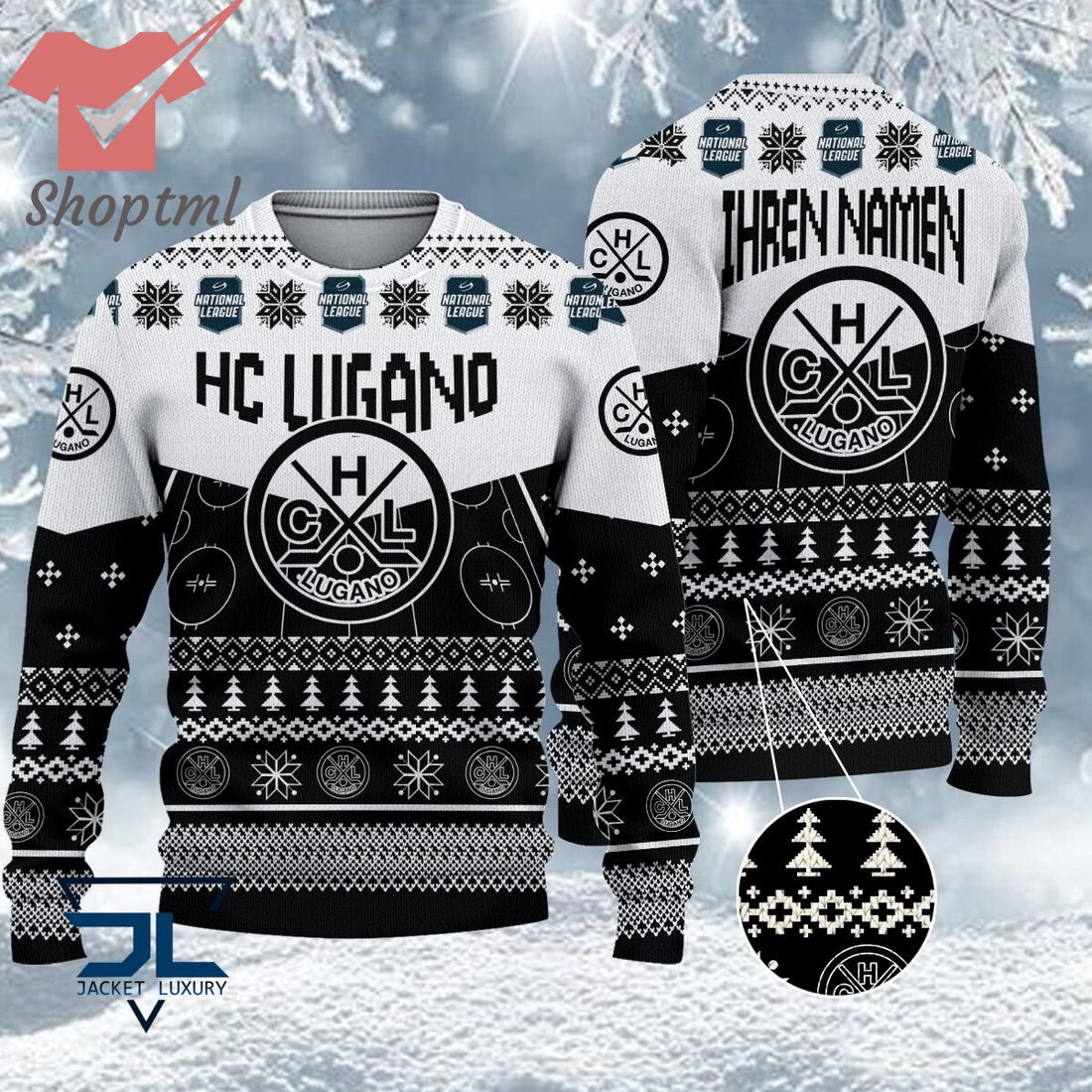 HC Lugano National League 2023 Logo Ugly Christmas Sweater