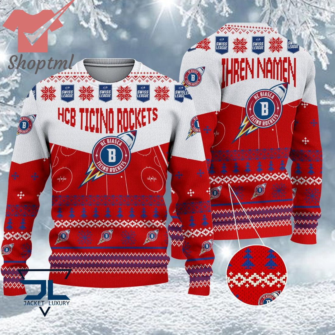 HCB Ticino Rockets National League 2023 Logo Ugly Christmas Sweater