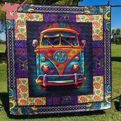 Hippie Car Madala Pattern Quilt Blanket
