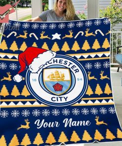 Manchester City Personalized EPL Christmas Fleece Blanket