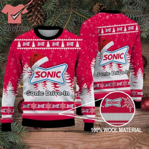 Sonic Drive In Santa Hat Ugly Christmas Sweater