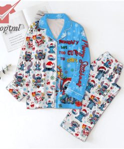 Stitch Santa Hat Naughty But Too Cute To Care Christmas Pajamas Set