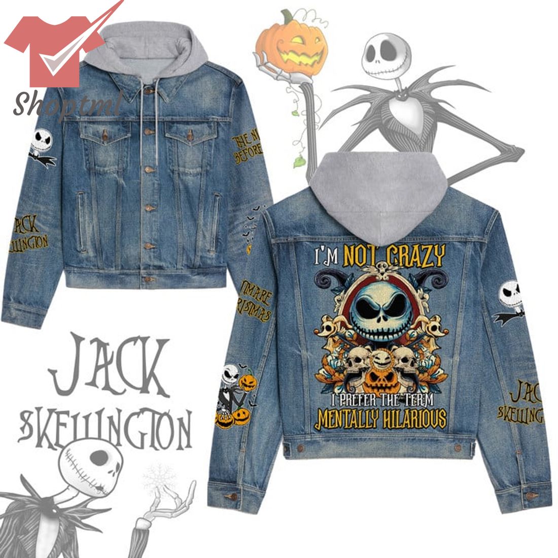 The Nightmare Before Christmas Jack Skellington I'm Not Crazy Hooded Denim Jacket
