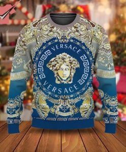 Versace Luxury Brand 2023 Blue Ugly Christmas Sweater
