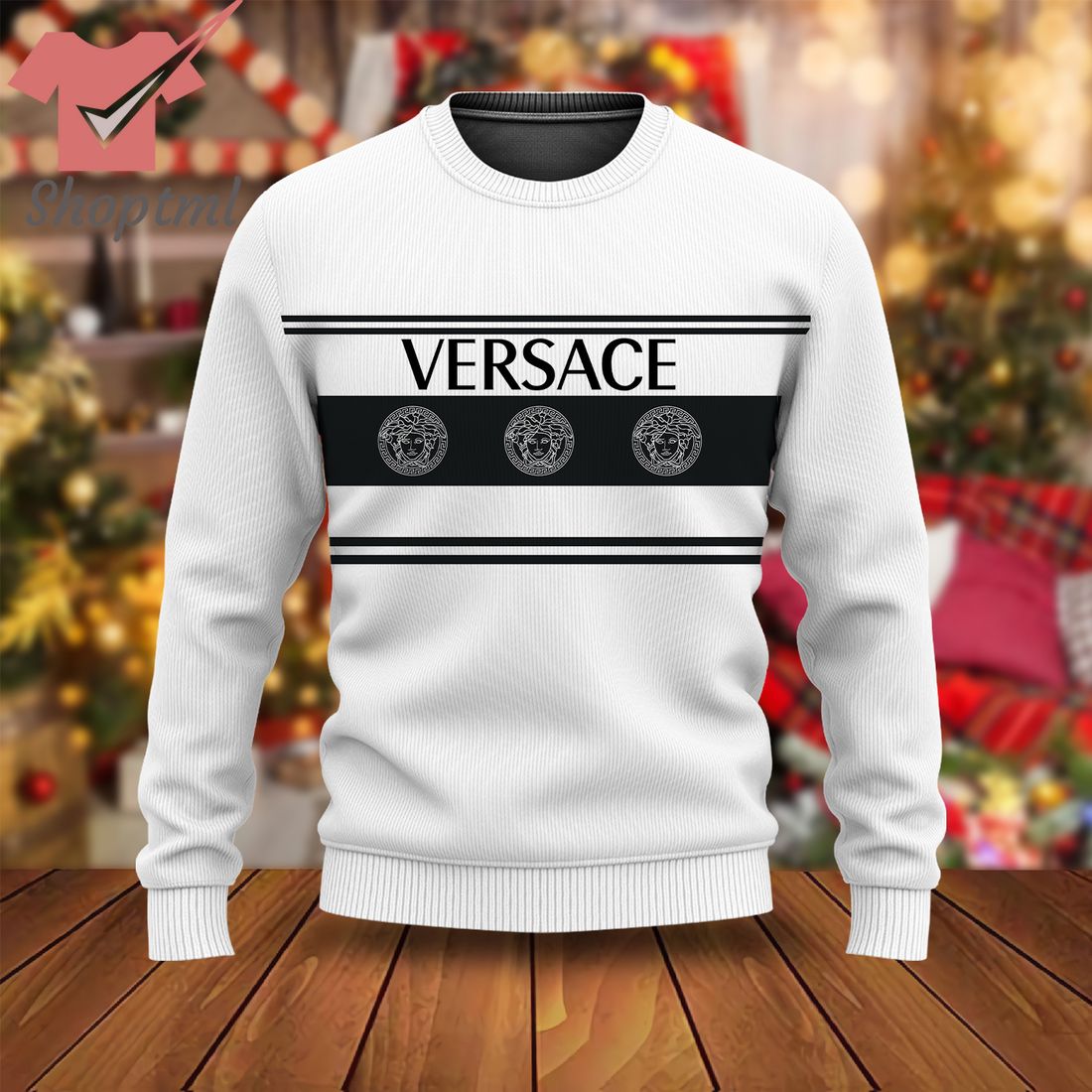 Versace Luxury Brand 2023 White Ugly Christmas Sweater