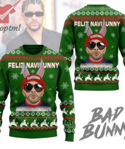 Bad Bunny Feliz Navidad Bebe Green Ugly Christmas Sweater