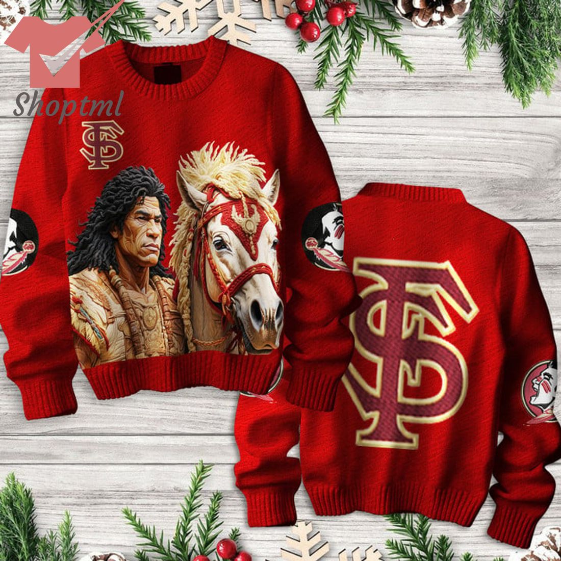 Florida State Seminoles Osceola and Renegade Red Ugly Christmas Sweater