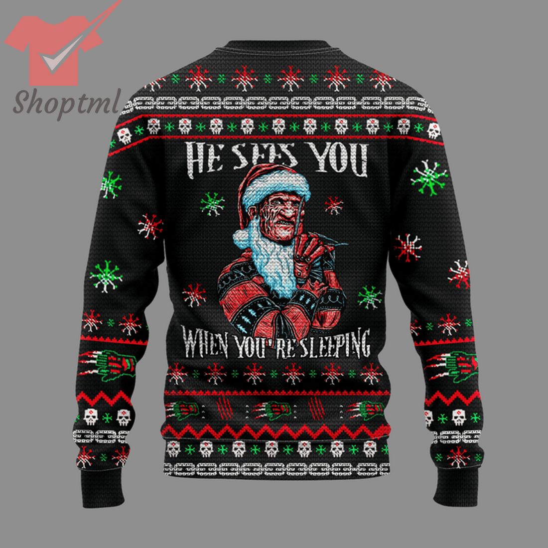 Freddy Krueger Claws He Sees You When You're Sleeping Ugly Christmas Sweater