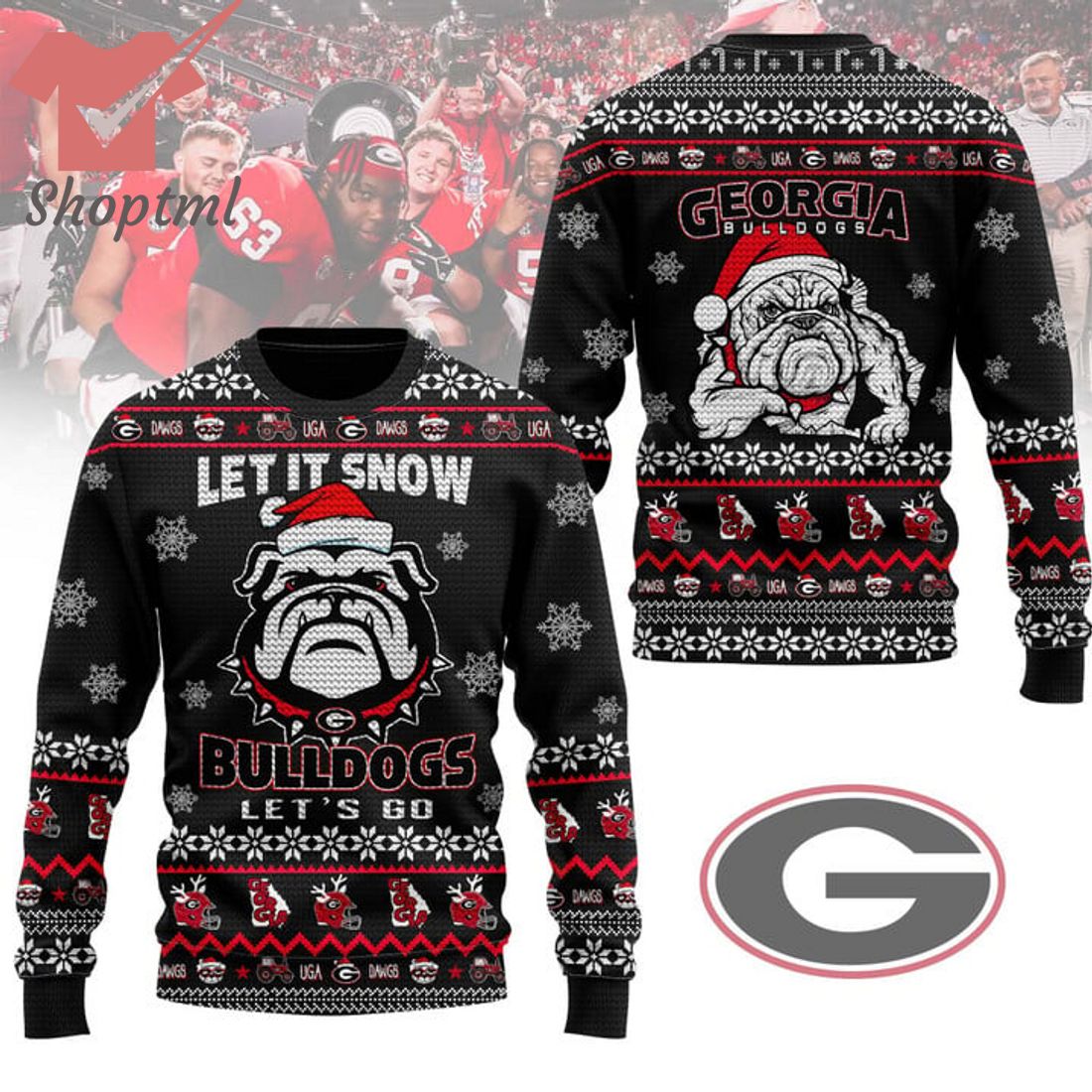 Georgia Bulldogs Let It Snow Let's Go Ugly Christmas Sweater