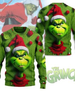 Grinch Face Mad Santa Hat Green Ugly Christmas Sweater