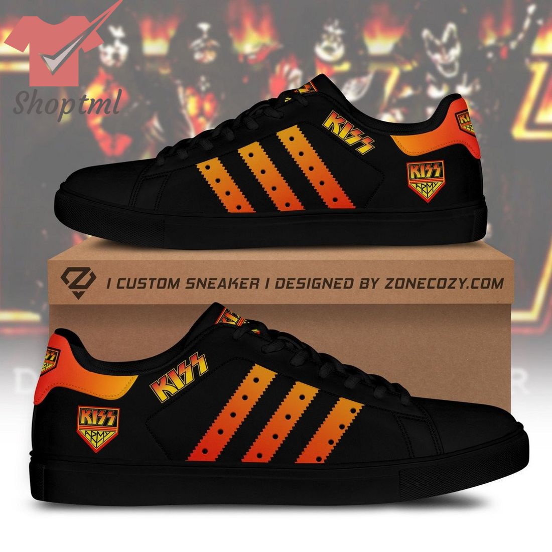Kiss rock band orange ver 1 stan smith adidas shoes