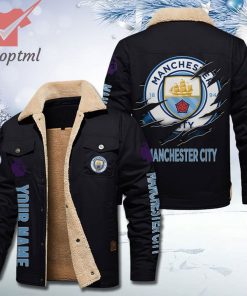 Manchester City FC Fleece Leather Jacket