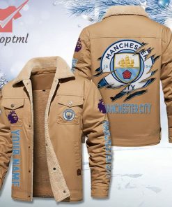 Manchester City FC Fleece Leather Jacket