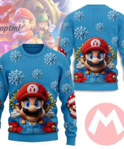 Mario Snowflakes Wool Blue Ugly Christmas Sweater